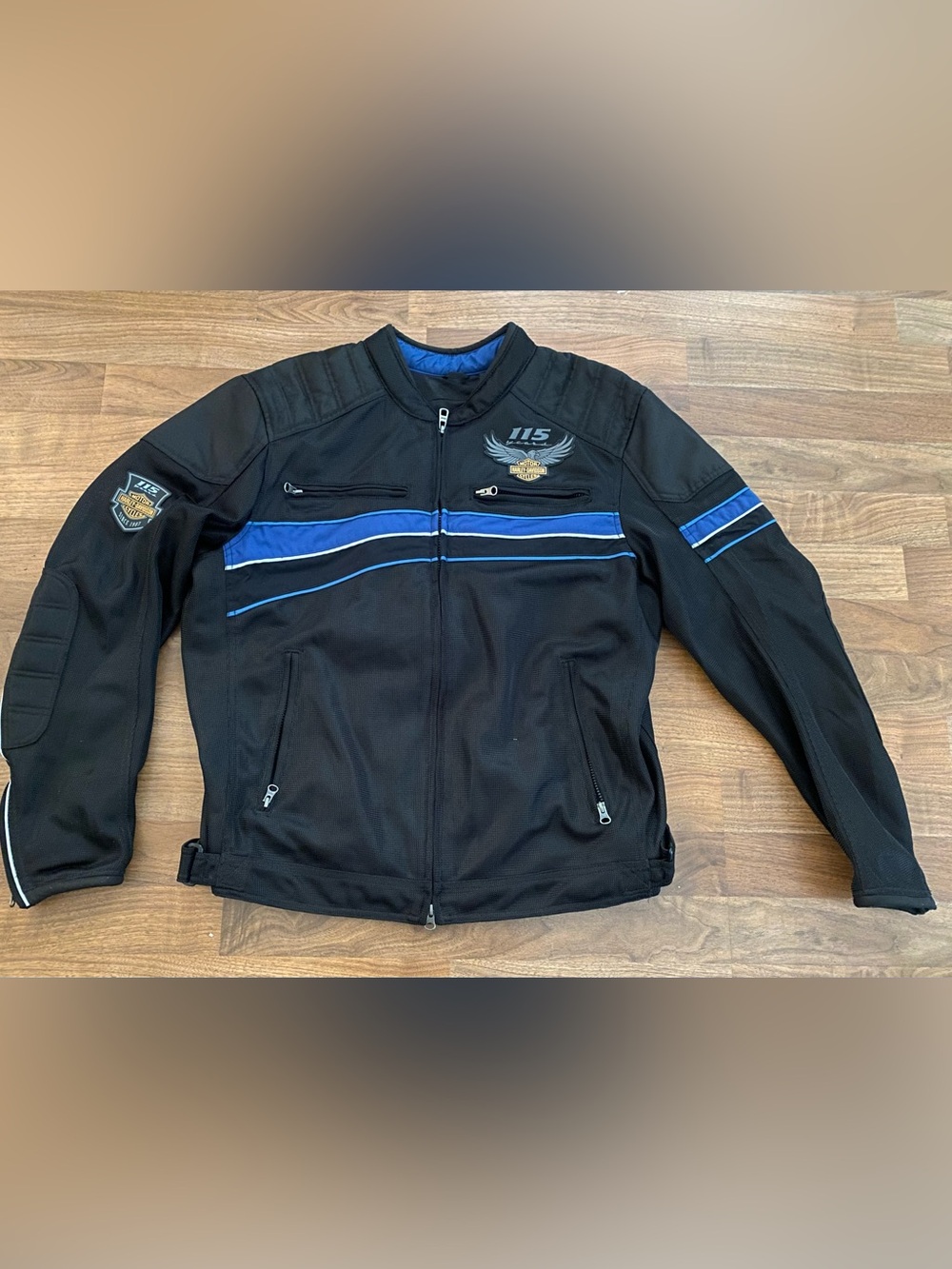 Harley-Davidson Men’s 115th Anniversary Mesh Black Jacket with Blue Stripes